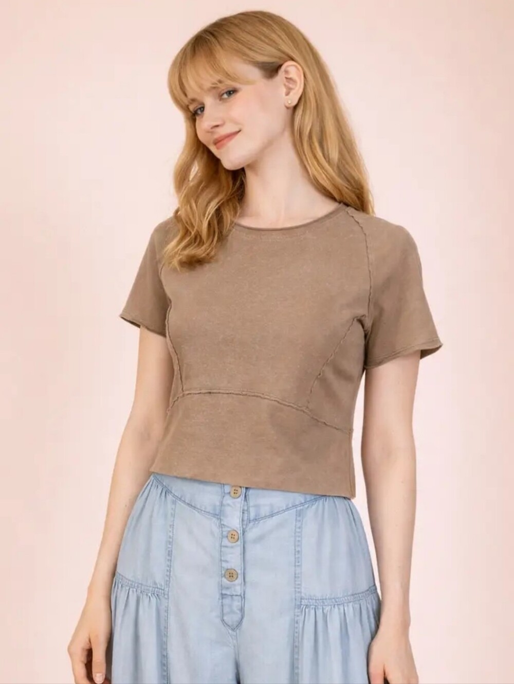 Everyday Cropped Crewneck Top in Taupe